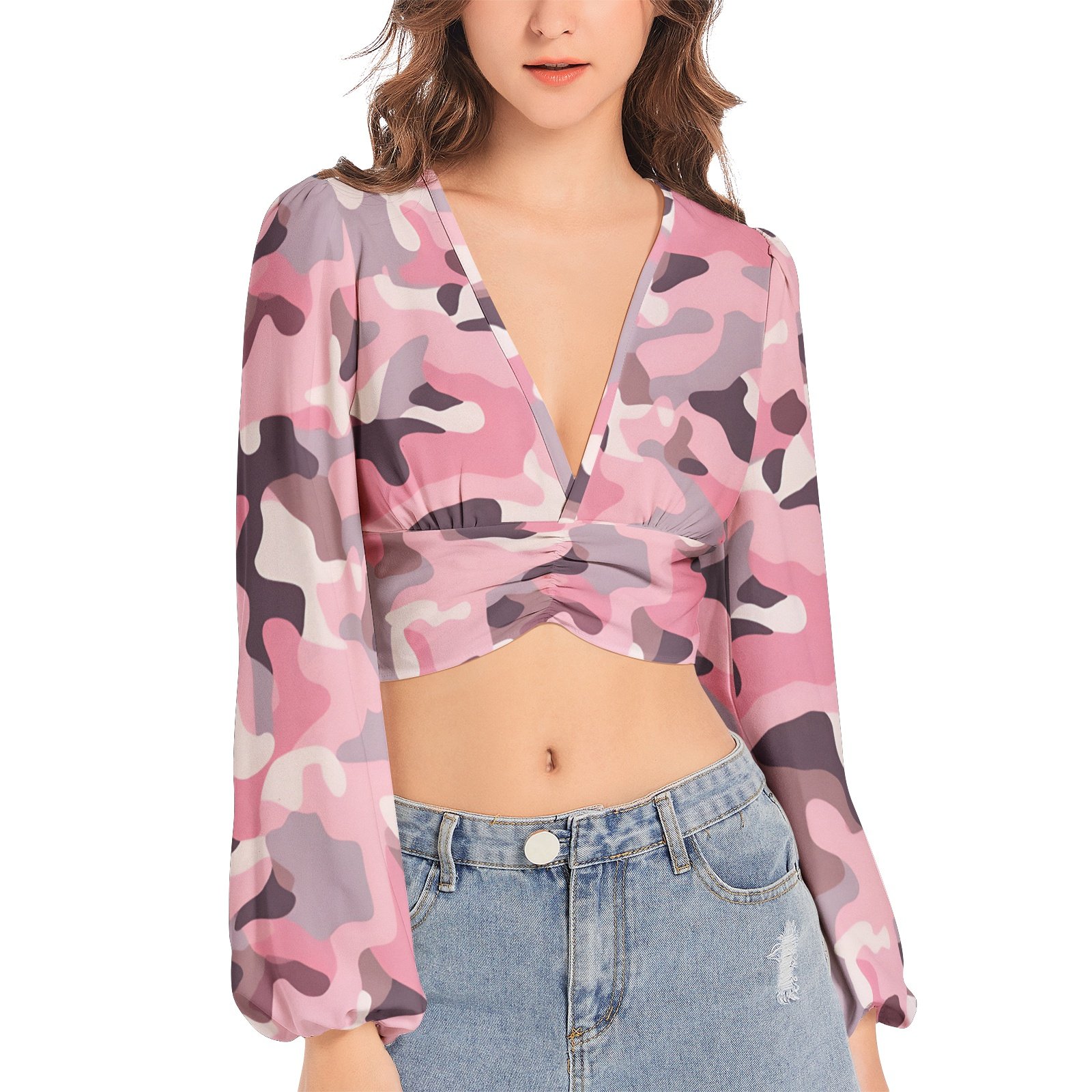 Pink Camo Long Sleeve Crop Top – Bold & Trendy Women’s Streetwear
