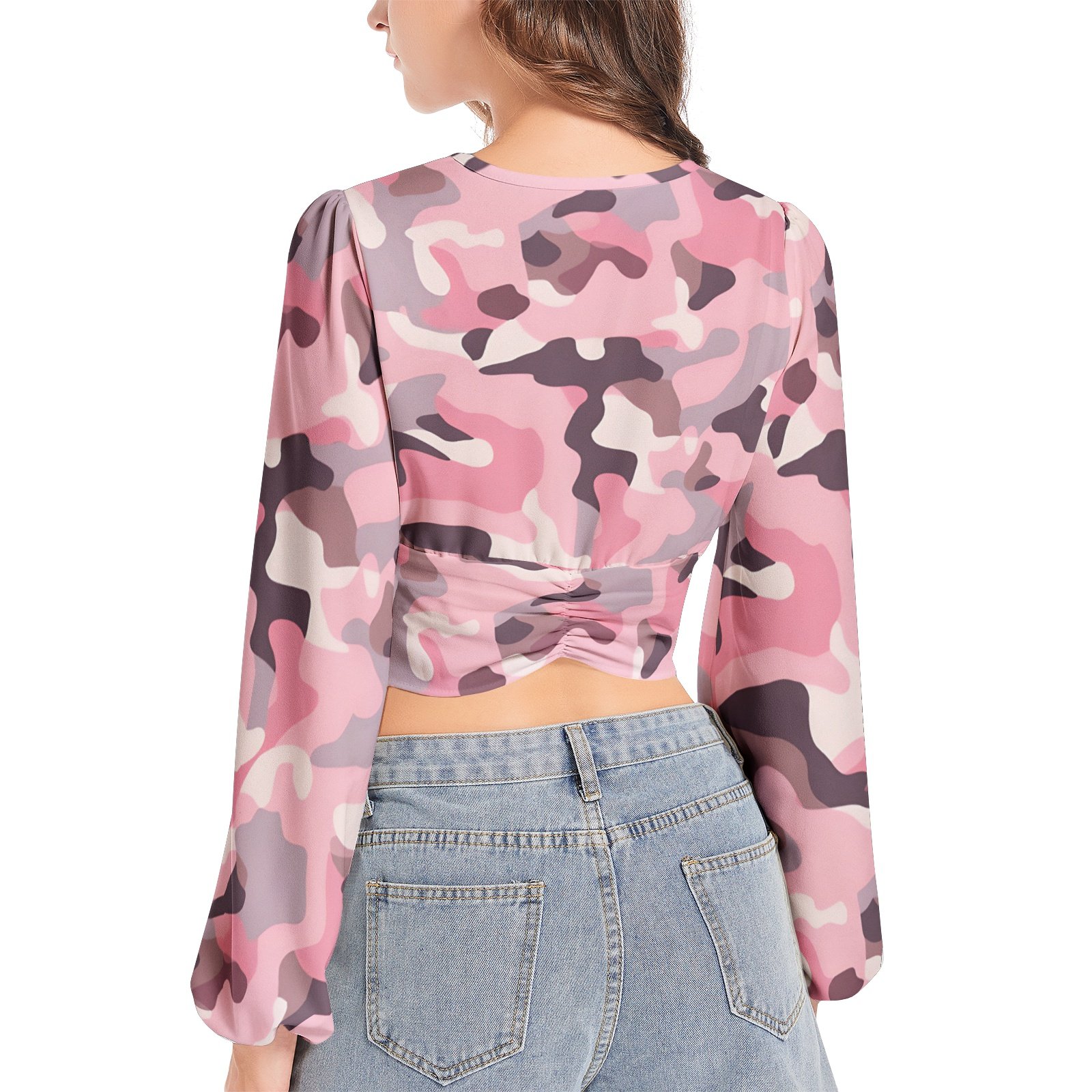 Pink Camo Long Sleeve Crop Top – Bold & Trendy Women’s Streetwear - Image 4